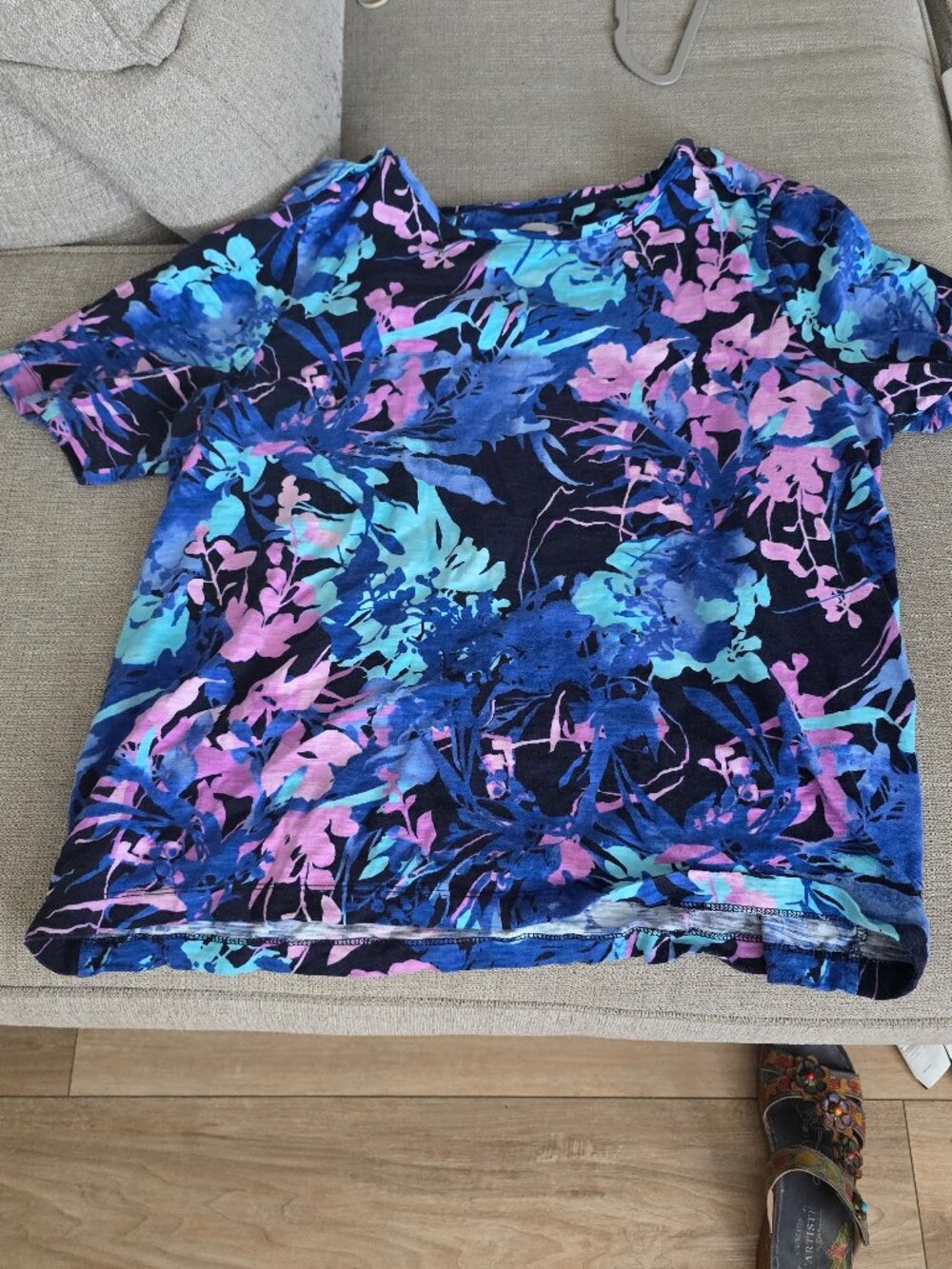 Chico's Blouse Womens 4 XXL Cotton Modal Pullover Top All Over Print MINT